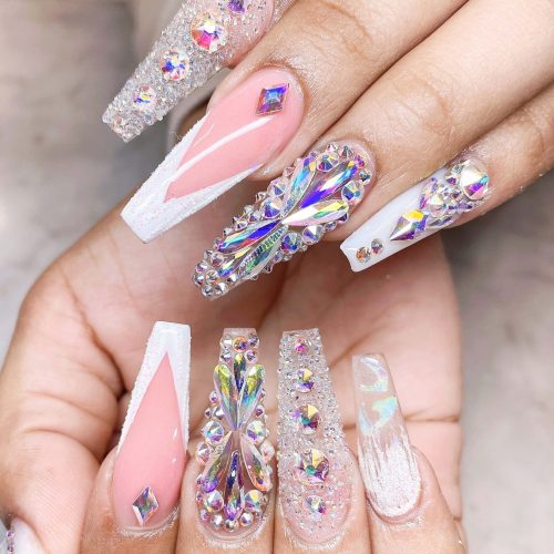Young,Beautiful,Girl,With,Long,Coffin,Nails,In,Pink,Adorned